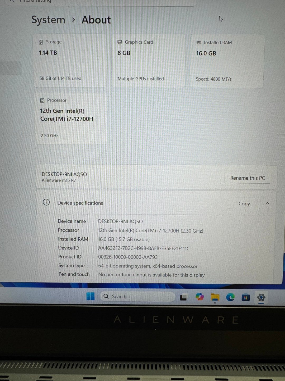 Dell 👾 👽 alienware M15R7 15inches Image 3