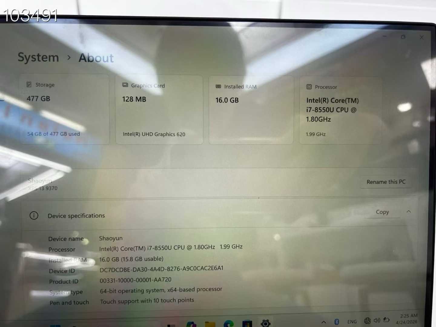 2018-2019 Dell XPS 13 touchscreen i7 8th Gen Image 2